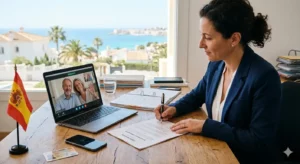 Signature d'une procuration notariale pour un achat immobilier en Espagne à distance avec un avocat francophone.