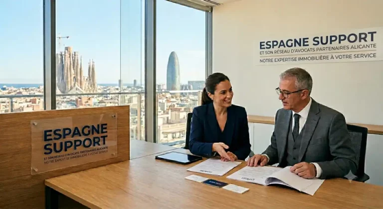 Avocat francophone à Alicante du réseau Espagne Support analysant les plans d'urbanisme d'une villa sur la Costa Blanca.