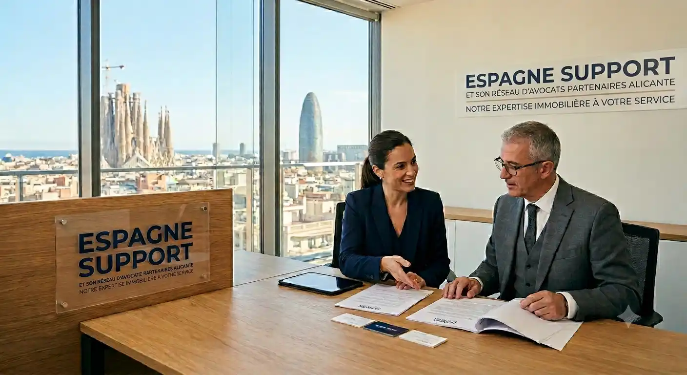 Avocat francophone à Alicante du réseau Espagne Support analysant les plans d'urbanisme d'une villa sur la Costa Blanca.