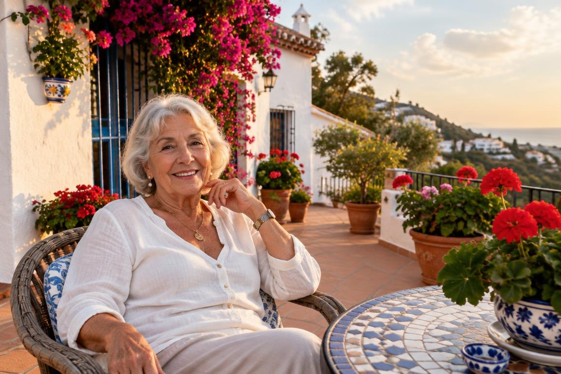 Viager en Espagne : une vendeuse âgée sur la terrasse de la maison qu'elle continue d'habiter